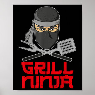 Poster Grill Ninja - Funny Barbeque Hibachi Grill Fork &a