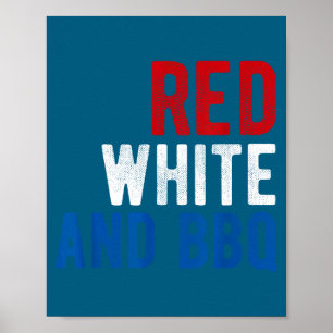 Poster grillade de la fête du 4 juillet rouge blanc et BB