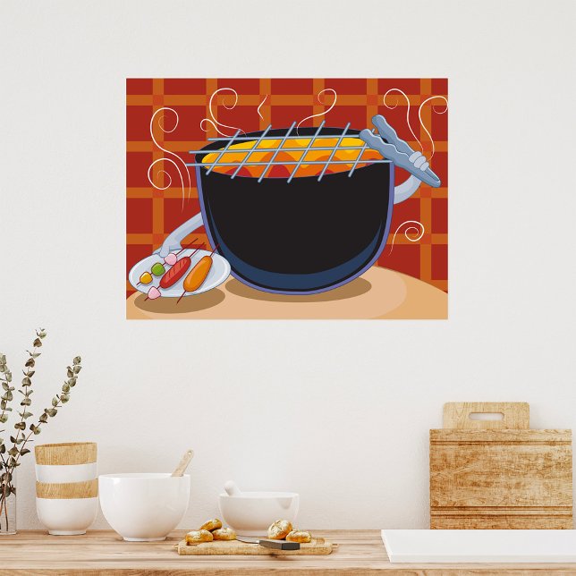 Poster Grillades au barbecue avec des tongues et des broc (Créateur téléchargé)