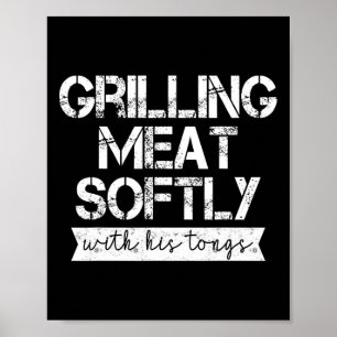 Poster Grillage de viande doucement avec sa pince à grill