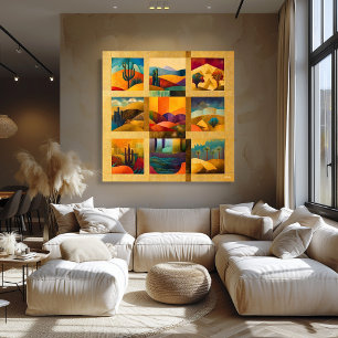 Poster Grille d'art désertique à cadre doré – Géométrique