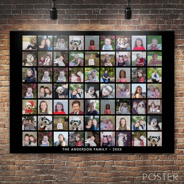 Poster Grille de collage photo de 63 Carrés avec texte -  (Custom Photo Collage Poster)