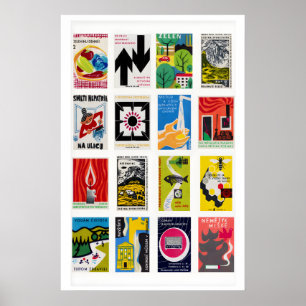 Poster Grille d'étiquette de boîte d'allumettes slovaque,