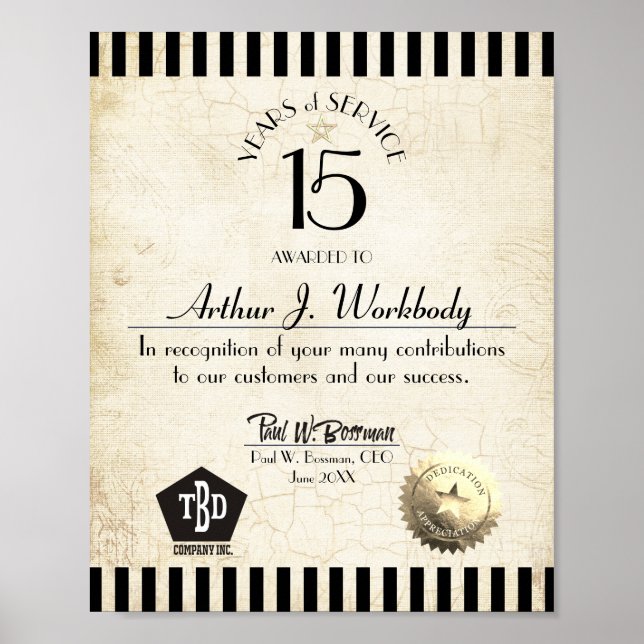 Poster Grille d'or vieilli employé certificat anniversair (Devant)