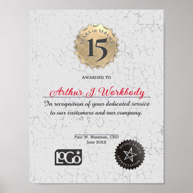 Poster Grille d'or vieilli employé certificat anniversair (Devant)