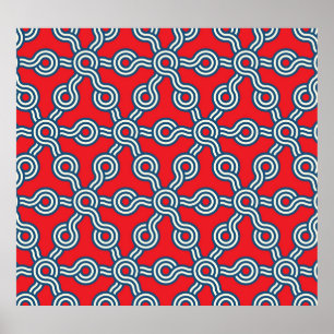 Poster Grille hexagonale, bleu rouge, motif géométrique.