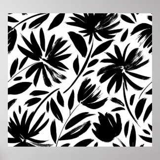 Poster Grille noire : vintage motif chrysanthème