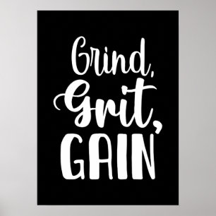 Poster Grind, Grit, Gain, Hustle, Gym, Motivation De Succ