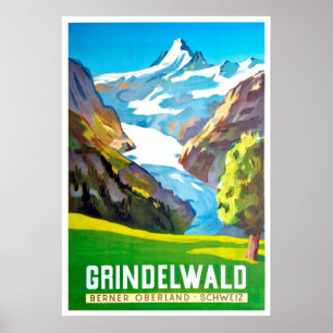 Poster Grindelwald, pic de montagne, Suisse, vintage