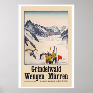 Poster Grindelwald Wengen Mürren Suisse Ski Vintage