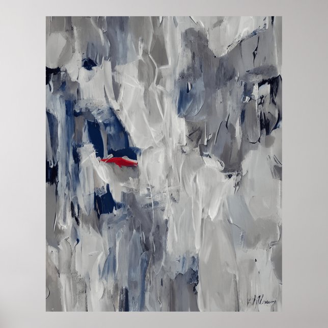 Poster gris Abstrait moderne avec une marque rouge (Devant)