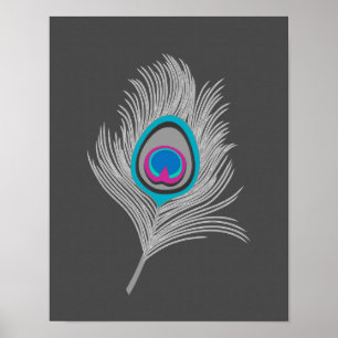 Poster Gris argenté / Gris Peacock plumes sur Graphite