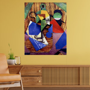 Poster Gris - Bouteille de rhum et journal