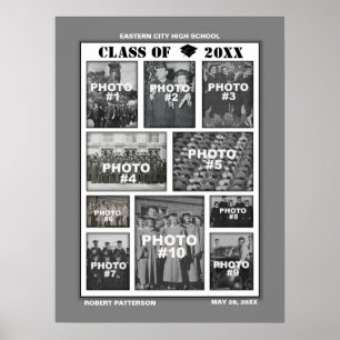 Poster Gris d'affiche de collage de photos de l'obtention