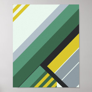 Poster Gris diagonaux modernes en vert, jaune et gris