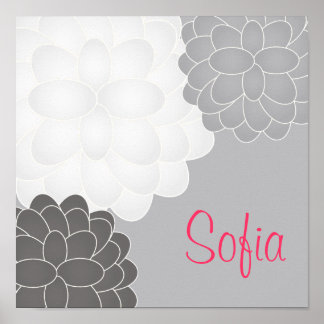 Poster Gris et blanc Floral Nursering Wall Imprimer