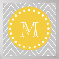 Gris et jaune moderne Chevron Personnalisé Monogra