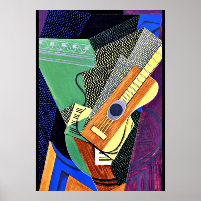 Poster Gris - Guitare sur une table (Devant)