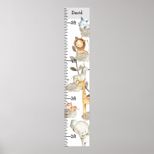 Poster Gris Jungle Safari Animaux Graphique de croissance (Devant)