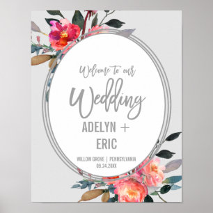 Poster Gris moderne   Accueil du Mariage de fleurs d'hive