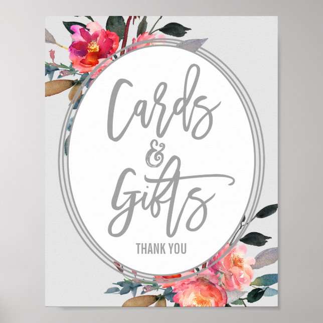 Poster Gris moderne | Cartes de courtoisie à fleurs et si (Devant)