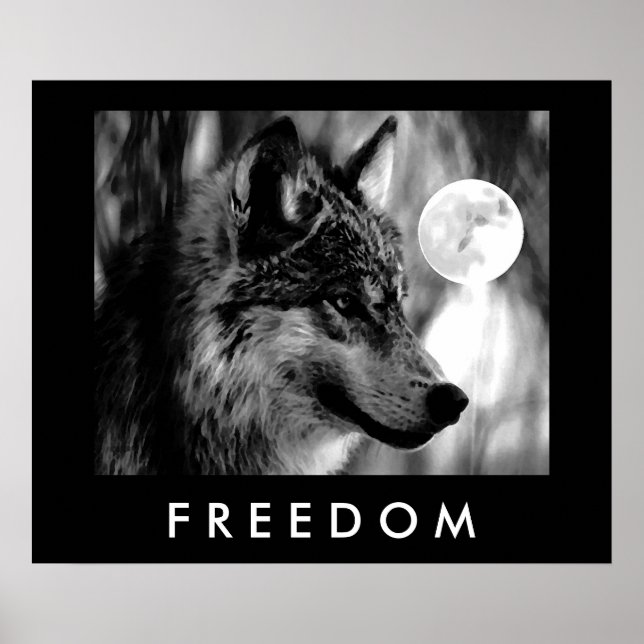 Poster Gris Motivation Liberté Loup & Lune Imprime (Devant)