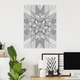 Poster Gris noir blanc Motif mosaïque Triangle rétro