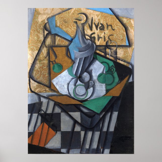Poster Gris - Tasses à carafe et verres (Devant)