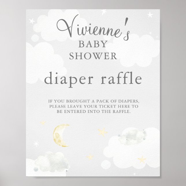 Poster Gris Twinkle Star Baby shower Déchets Raffle (Devant)