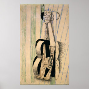 Poster Gris - Violon Accroché Sur Un Mur