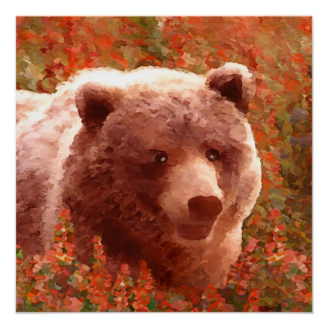 Poster Grizzly Bear Cub dans Fireweed Peinture Art de la  (Devant)