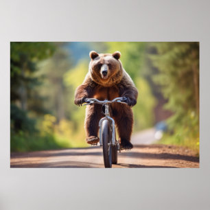 Poster Grizzly Oear Animal Fun Vélo Vélo Happy Relax