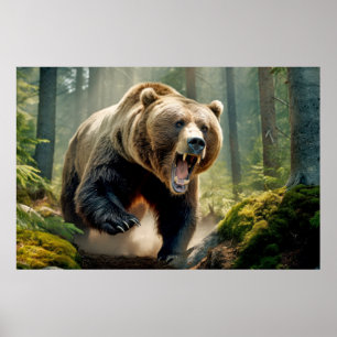 Poster Grizzly Oear Animal Nature Majestic Wild