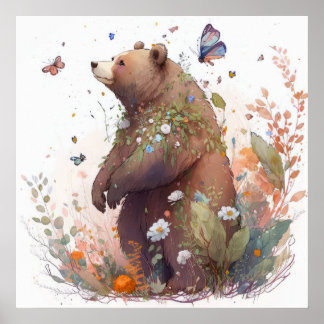 Poster Grizzly Oear Portrait Animal Peinture Faune Art