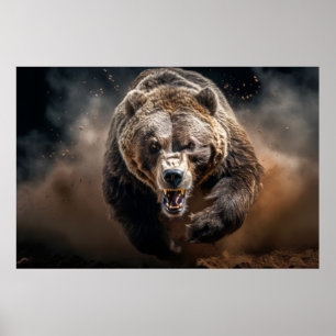Poster Grizzly Oear Wild Animal Portrait Fierce Power