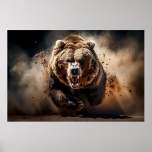 Poster Grizzly Oear Wild Animal Portrait Fierce Power