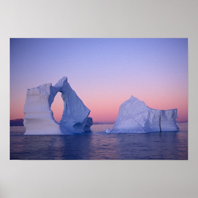 Poster Groenland, Iceberg au coucher du soleil. (Devant)