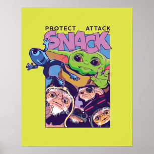Poster Grogu - Protéger. Attaquer. ENCAS !