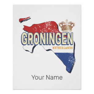 Poster Groningen Pays-Bas Retro Carte Néerlandais Vintage