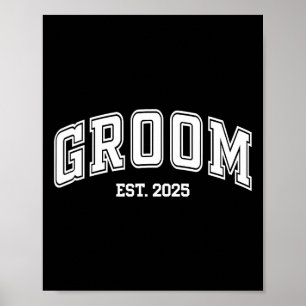 Poster Groom Bride Est. 2025 Retro Juste Marié Couples W