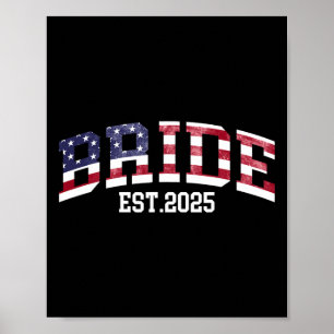 Poster Groom Bride Est. Drapeau américain 2025 juste mari