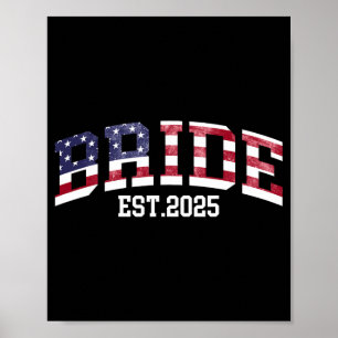 Poster Groom Bride Est. Drapeau américain 2025 juste mari