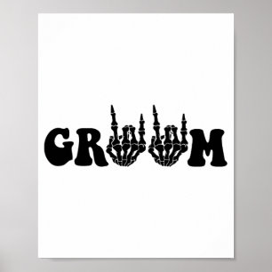 Poster Groom Bride squelette gothique Halloween Mariage B