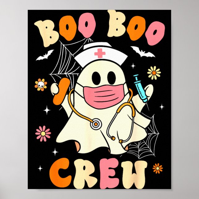 Poster Groovy Boo Boo Crew Nurse Halloween Cute Ghost Wom (Devant)