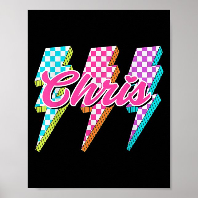 Poster Groovy Chris Lightning Bolt Checkered I Love Meme  (Devant)