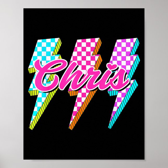 Poster Groovy Chris Lightning Bolt Checkered I Love Meme  (Devant)