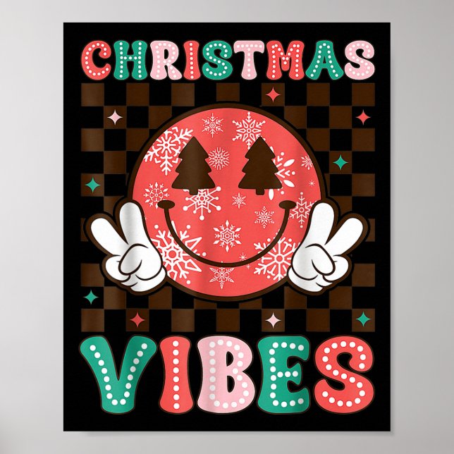 Poster Groovy Christmas Vibes Happy Smile Face Xmas Holid (Devant)