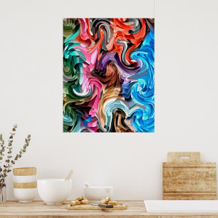 Poster Groovy Colorful Fluid Patchwork Abstract Mosaic