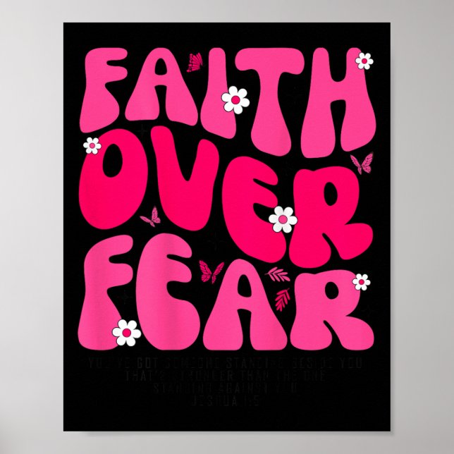 Poster Groovy Floral Faith Over Fear Religious God Christ (Devant)