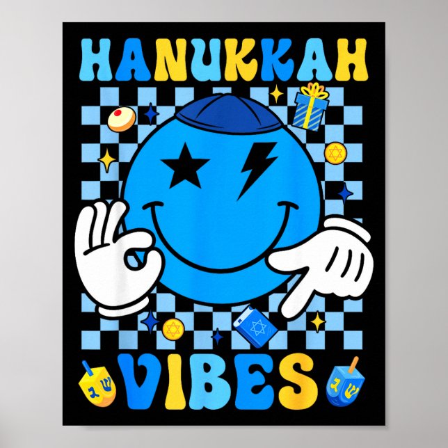 Poster Groovy Hanukkah Vibes Chanukah Pajama Happy Hanukk (Devant)